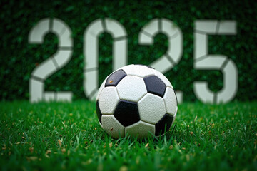 Soccer ball on grass with number 2025 integrated