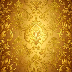 Golden Floral Damask Pattern. Elegant Vintage Wallpaper Design
