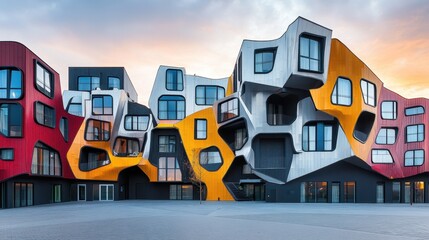 Obraz premium Unique and Colorful Modern Architecture at Sunset