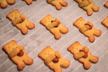 Just baked bear homemade sugar cookies with almonds Christmas holiday baking
