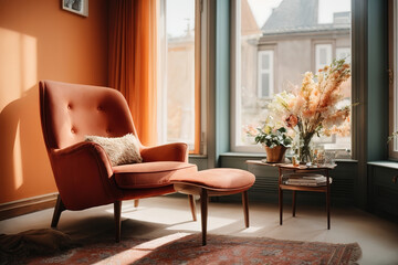 Eyecatching A cartoon illustration of a rocking chair in a room with a plant and a plant