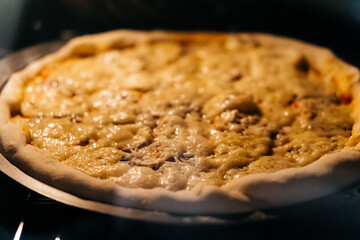 baking making pizza with cheese in an electric oven