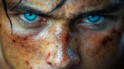 Fierce and Resolute MMA Fighter s Face Radiating Strength and Resilience After Tough Match