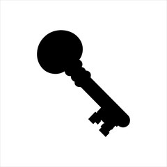 Black old key silhouette vector illustration on white background