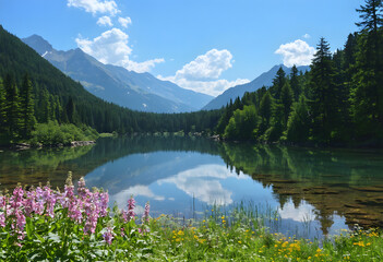 lake and mountains