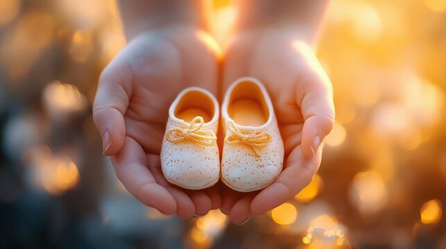 Pregnant Woman Holding Baby Shoes in Serene Nursery Embracing Anticipation and Love - Powered by Adobe