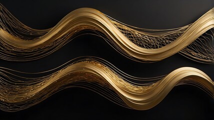 Abstract Gold Waves on Black Background