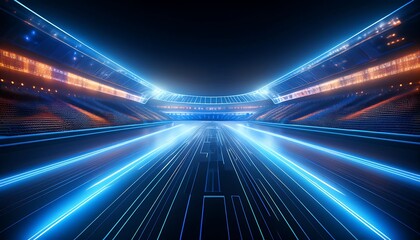 Obraz premium Futuristic stadium with glowing lines and lights.