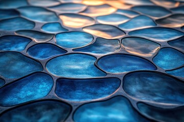 Fototapeta premium Ceramic Tile Mosaic Pattern Close-up Glossy Blue Reflections Contemporary Abstract Art