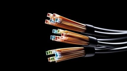 Fototapeta premium Colorful Fiber Optic Cables Against Black Background for Technology Use