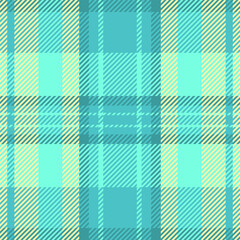 Commerce plaid tartan background, 1970s fabric seamless pattern. Warmth texture check textile vector in cyan and teal colors.