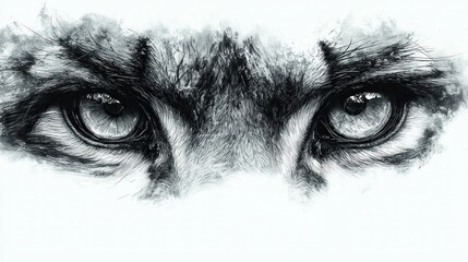 Vector logo, snow leopard eyes, view is from the front, simple minimalistic, black and white, no shading, style is comic sketch