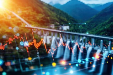 Abstract View of Financial Growth Over Mountain Landscape Background