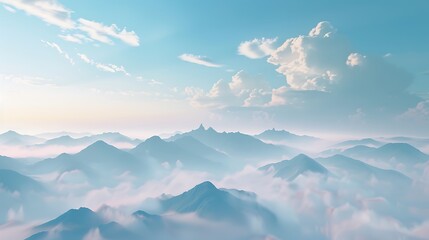 Fototapeta premium A misty morning in the mountains with clouds softly hugging the peaks.