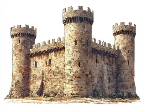 Majestic Medieval Stone Castle with Towers and Battlements Evoking History and Defense