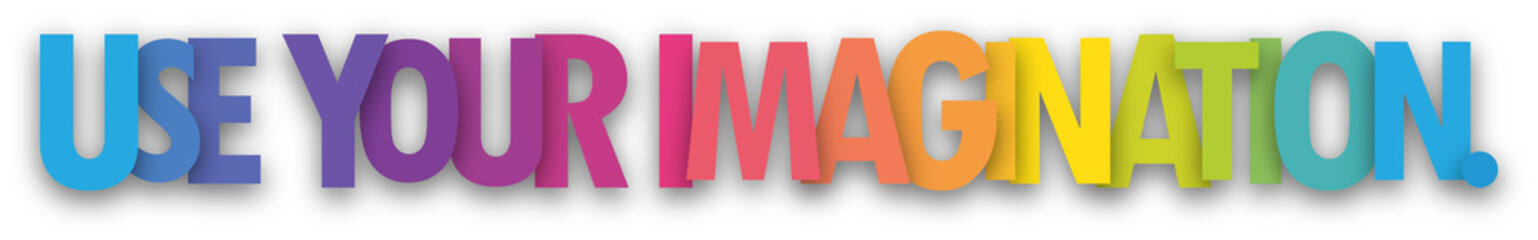 USE YOUR IMAGINATION colorful typography banner on transparent background © Web Buttons Inc