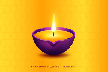 Diya candle lamp for Diwali festival on yellow background, vector illustration design