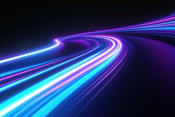 Vivid neon light waves on dark background, dynamic motion