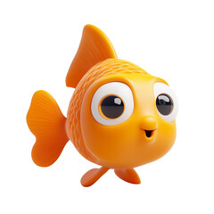 3D rendering icon yellow fish illustration PNG. cartoon minimal style on transparent isolated background.