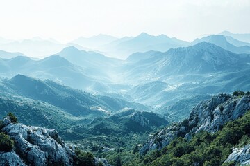 Serene Mountain Landscape Shrouded in Atmospheric Haze