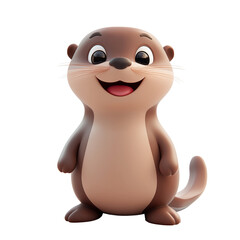 Fototapeta premium 3D rendering icon otter illustration PNG. cartoon minimal style on transparent isolated background.