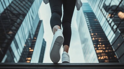 Obraz premium Discover the art of work-life balance with this captivating image. A business professional, portrayed by a working woman in heels and sneakers, showcases the harmonious blend of career and adventure