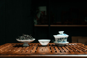 An Exquisite and Elegant Setup for a Traditional Chinese Tea Ceremony with Fine Teaware