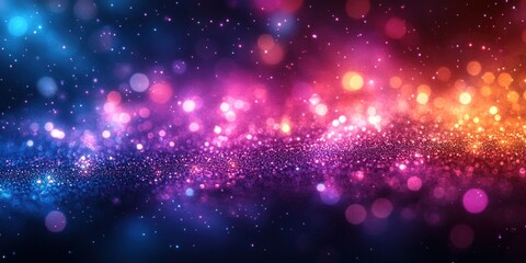 abstract vibrant bokeh lights background with glittering sparkle and sequins in purple and teal for holiday celebrations