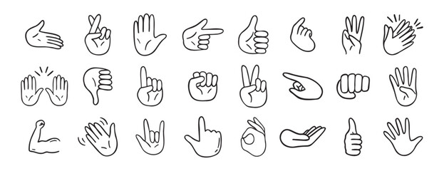hand gesticulations doodle hand drawn icon. Outline drawing hand gesticulations line clipart symbol
