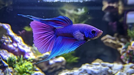 Vibrant Siamese Fighting Fish Flowing Through Pristine Aquarium Ecosystem