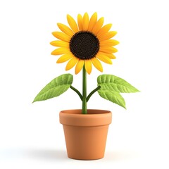 Obraz premium Sunflower in Pot: A cheerful sunflower blooms in a terracotta pot, symbolizing growth, optimism, and the beauty of nature. Its vibrant yellow petals and lush green leaves evoke feelings of warmth.