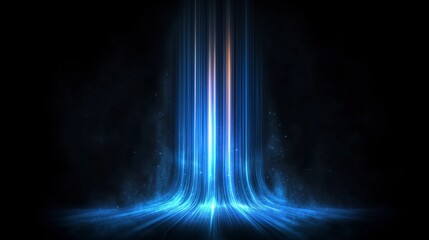 Cold Air Flow from Conditioner with Blue Light Stream and Digital Waterfall: Technology, Data Stream, Transmission, Bandwidth, and Big Data Concept Background