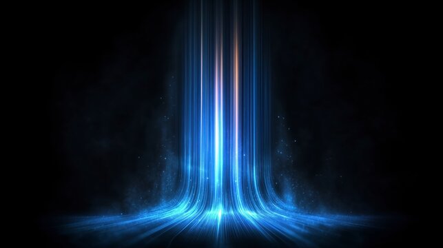 Cold Air Flow from Conditioner with Blue Light Stream and Digital Waterfall: Technology, Data Stream, Transmission, Bandwidth, and Big Data Concept Background