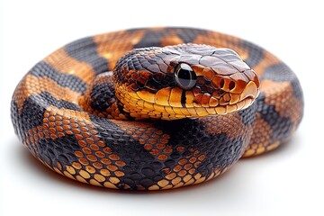 Obraz premium Intricately Patterned Snake Portrait Captivating View on White Background