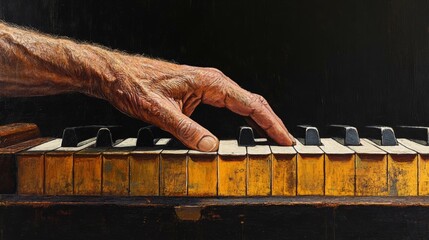Pianists hand playing the keys with a blac