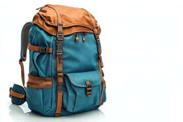 Rugged Versatile Teal Backpack with Tan Accents on White Background