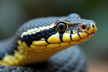 Obraz premium A close-up of a yellow-bellied snake's head in its natural habitat