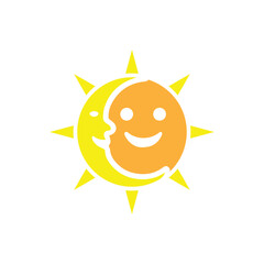 Smiling Sun and Moon icon illustration flat