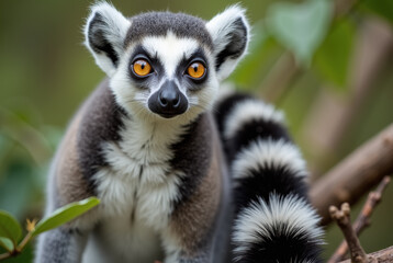 Ring-tailed lemur staring at camera