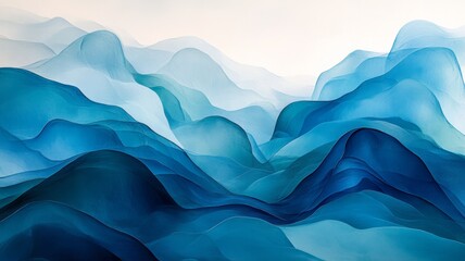 Obraz premium Abstract Blue Watercolor Painting of Wavy Hills