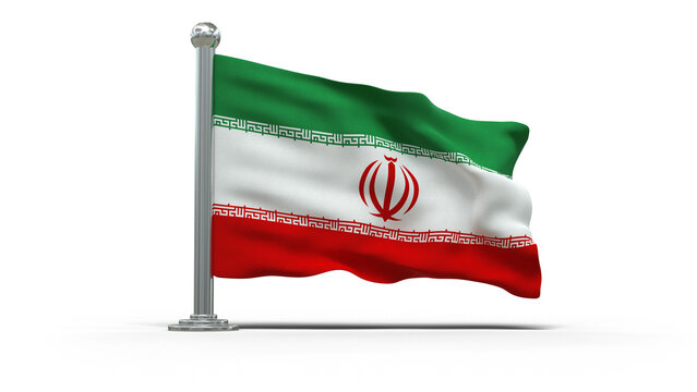 mini drapeau Iranien sur pied, pos&eacute; sur un fond transparent - rendu 3D	
