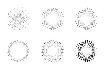 Vintage sunburst. Vector sunburst line icons set