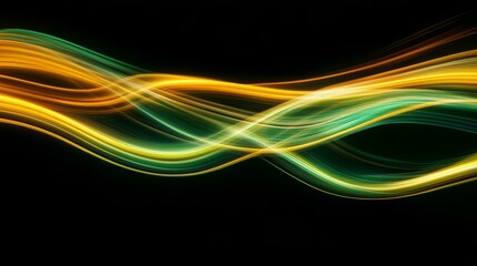 Obraz premium Fiery yellow and green streaks moving in sweeping arcs, dynamic abstract light trails.