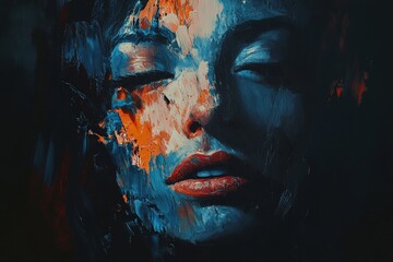 Abstract Portrait Art: Colorful Expression of Emotions, Dreamy Womans Face with Vibrant Brush Strokes and Artistic Flair - Perfect for Modern Decor