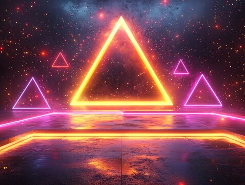 Vibrant Neon Geometric Background with Retro 80s Vibe and Luminous Patterns