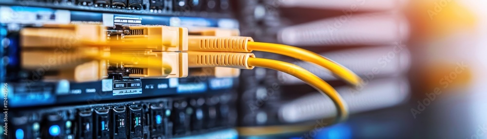 Poster Close-Up of Network Cables Plugged into a Server Rack System