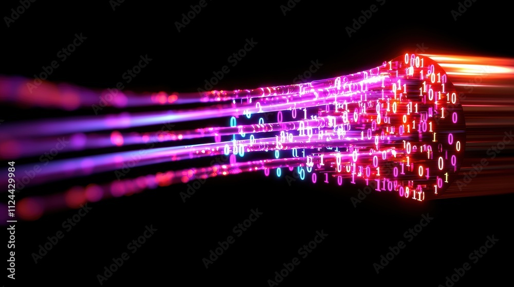 Fototapete Dynamic Flow of Colorful Data Bits in Abstract Digital Scene