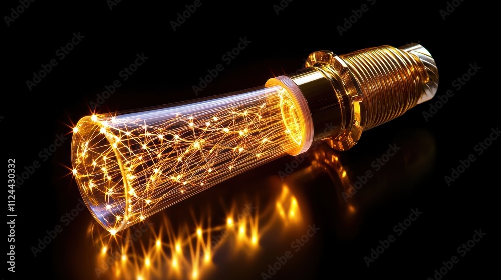 Aufkleber sparkling light bulb with fiber optic elements on black background