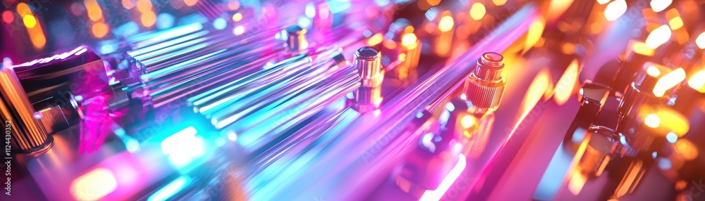 Poster Abstract Colorful Light Trails on Metallic Surface in Vibrant Setting