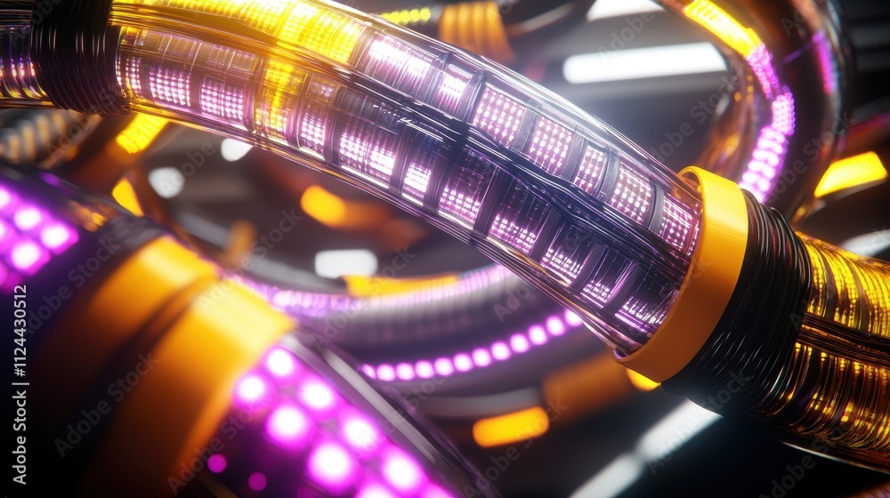 Aufkleber vibrant abstract tubes with neon light effects in futuristic setting